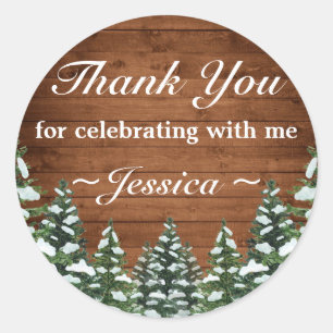 Pegatina Redonda Snowowood Forest Country Pine Birthday Gracias