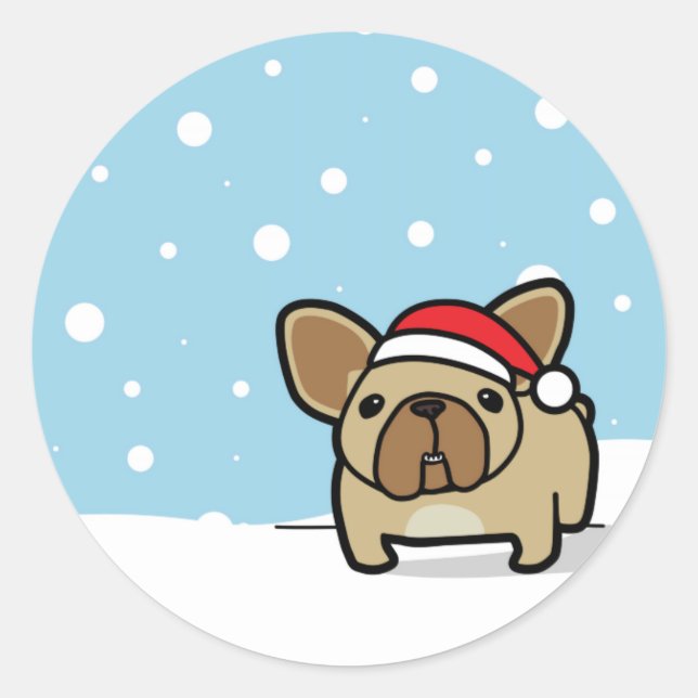 Pegatina Redonda Snowy Fawn Frenchie (Anverso)
