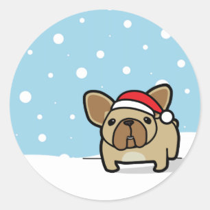 Pegatina Redonda Snowy Fawn Frenchie