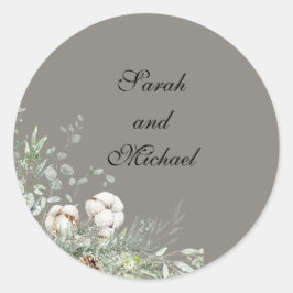 Pegatina Redonda Snowy Greenery label and Stickers