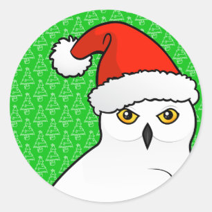Pegatina Redonda Snowy Owl Santa