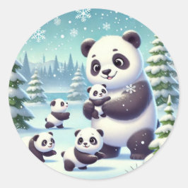 Pegatina Redonda "Snowy Panda Serenity"