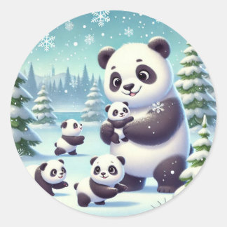 Pegatina Redonda "Snowy Panda Serenity"