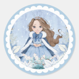 Pegatina Redonda Snowy Winter Princess