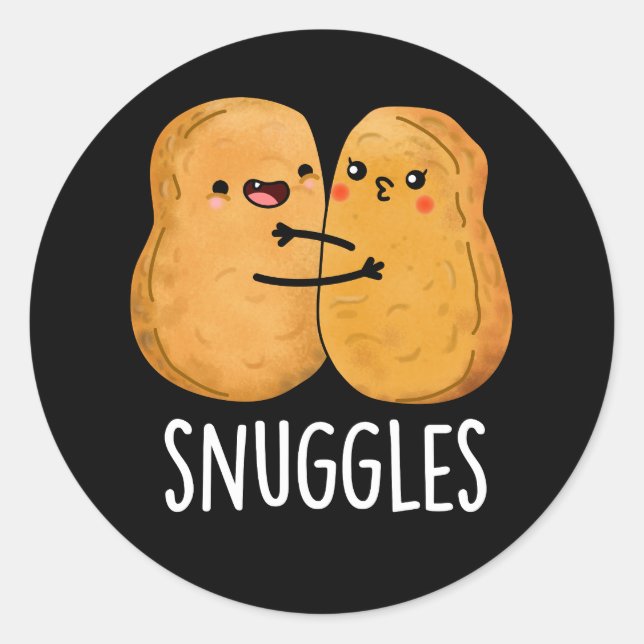 Pegatina Redonda Snuggles Divertidos Pareja Nugget Pun Dark BG (Anverso)