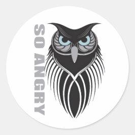 Pegatina Redonda "SO ANGRY" Tribal Owl Sticker | Intense Black