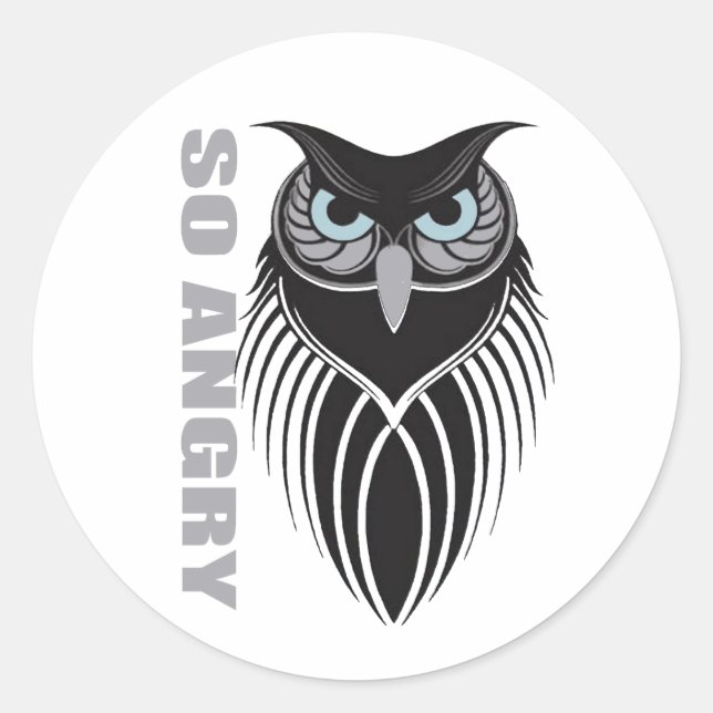 Pegatina Redonda "SO ANGRY" Tribal Owl Sticker | Intense Black (Anverso)