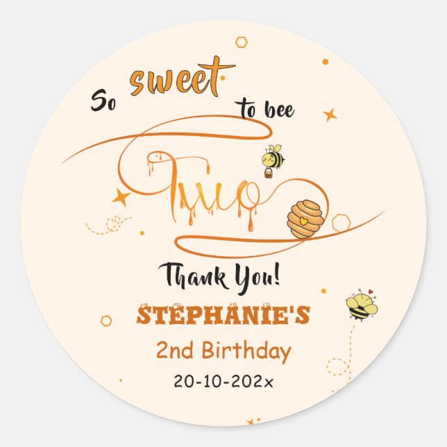 Pegatina Redonda So Sweet To Bee Two Cute Honey Bee 2nd Birthday (Anverso)