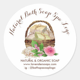 Pegatina Redonda Soap Bath Lavender Spa a mano