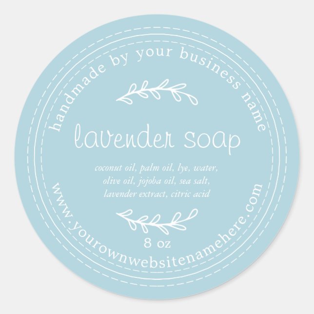 Pegatina Redonda Soap de lavanda casero rústico pasto azul (Anverso)