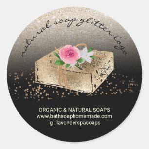 Pegatina Redonda Soap Homemade Natural Organic Spa Gold
