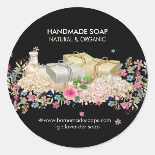 Pegatina Redonda Soap Lavender Spa Negro natural