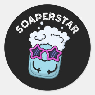 Pegatina Redonda Soaperstar Funny Soap Pun Dark BG