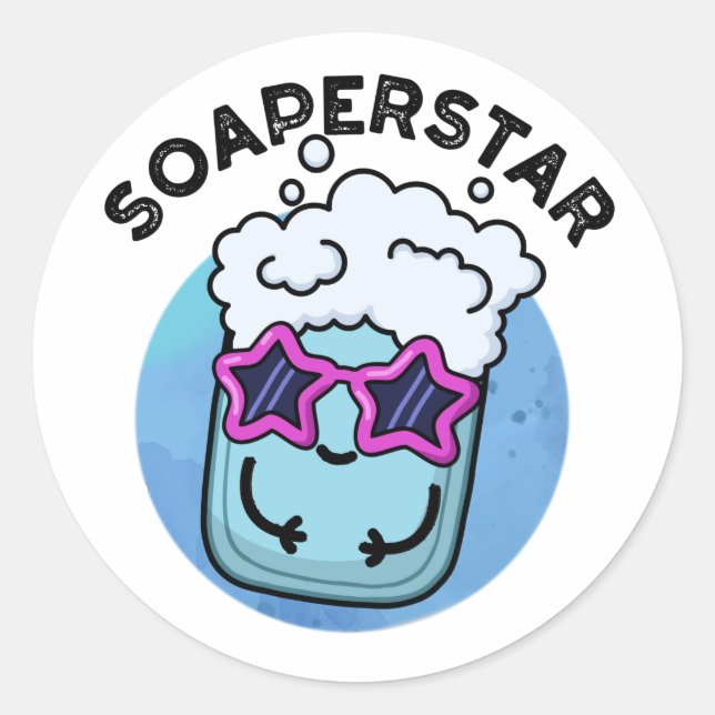 Pegatina Redonda Soaperstar Funny Superstar Soap Pun (Anverso)