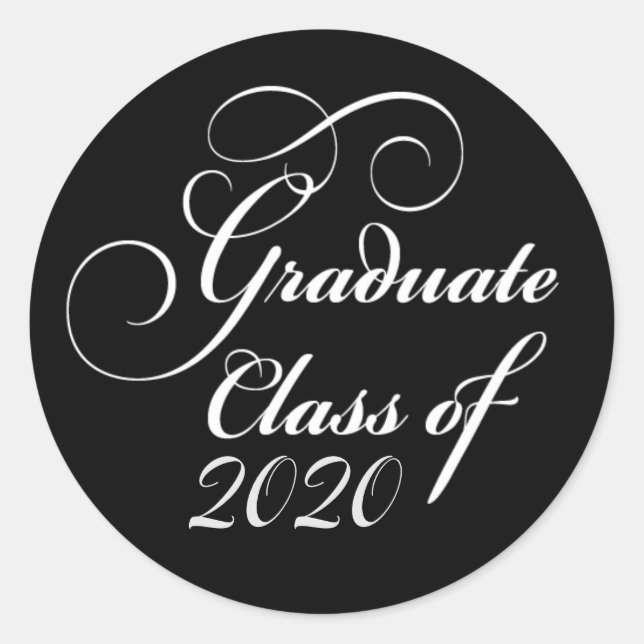 Pegatina Redonda Sobre blanco elegante para graduados 2020 (Anverso)