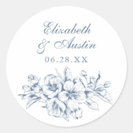 Pegatina Redonda Sobre Boda botánico floreado elegante