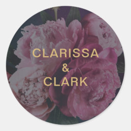 Pegatina Redonda Sobre Boda de nombres de parejas de peones rosados