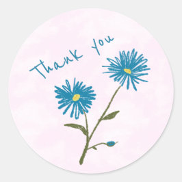 Pegatina Redonda Sobre de agradecimiento floral azul personalizable