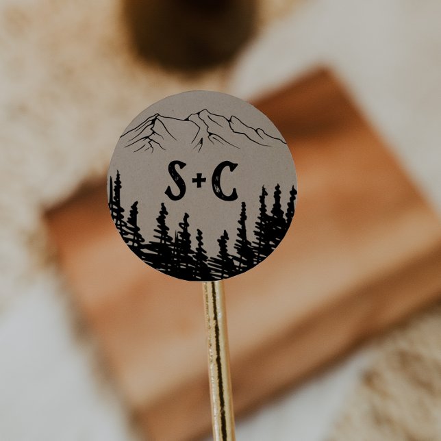 Pegatina Redonda Sobre de Boda de monograma rústico de madera (Subido por el creador)