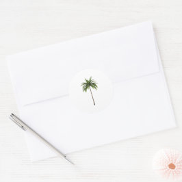 Pegatina Redonda Sobre de boda elegante con palmera para destino de