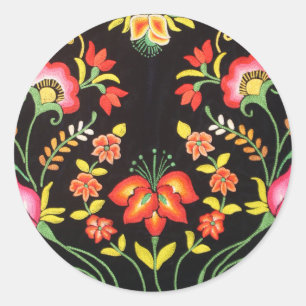 Pegatina Redonda Sobre de flores de bordado de mano mexicano 20 pre