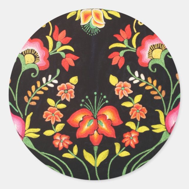 Pegatina Redonda Sobre de flores de bordado de mano mexicano 20 pre (Anverso)