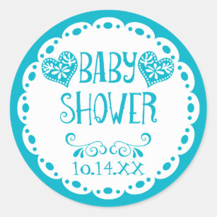 Pegatina Redonda Sobre de la Fiesta Azul del Pool de Baby Shower Pa