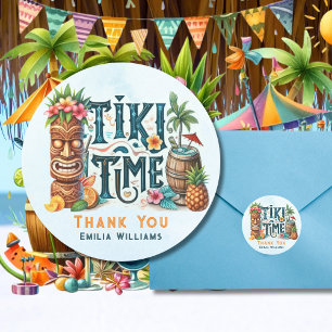 Pegatina Redonda Sobre de regalo personalizado de Fiesta TIKI