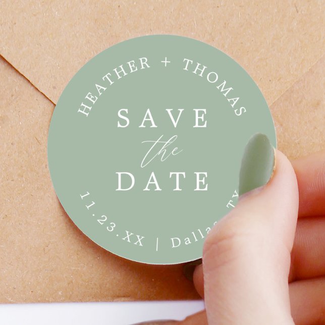 Pegatina Redonda Sobre de Save The Date de Boda Verde Menta (Subido por el creador)