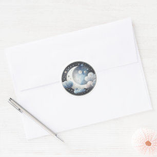 Pegatina Redonda Sobre el Baby Shower celestial lunar
