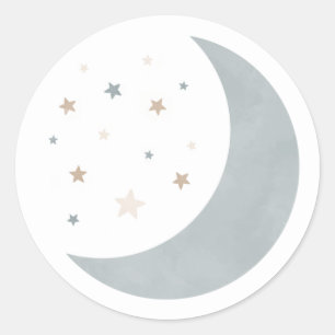 Pegatina Redonda Sobre el Baby Shower de Moon Blue Boy