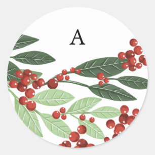 Pegatina Redonda Sobre Elegante de Monograma Botánico de Navidad