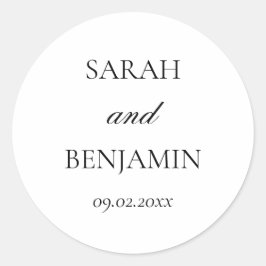 Pegatina Redonda Sobre elegante simple de Boda blanco y negro