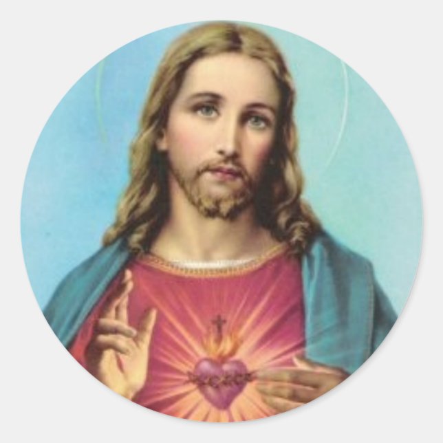Pegatina Redonda Sobre estacionario del Sagrado Corazón Jesucristo (Anverso)