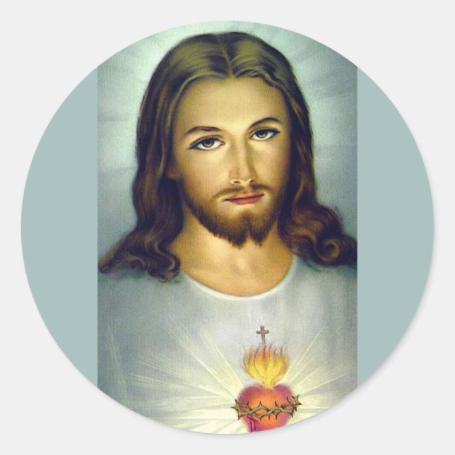 Pegatina Redonda Sobre estacionario del Sagrado Corazón Jesucristo (Anverso)