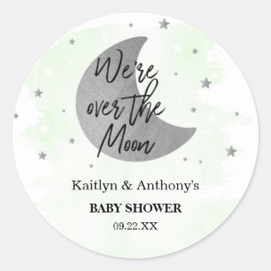 Pegatina Redonda Sobre la luna   Baby Shower neutral