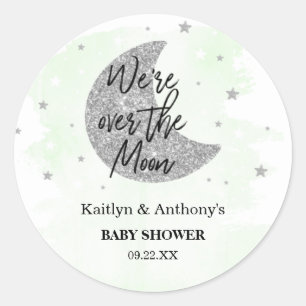 Pegatina Redonda Sobre la luna Baby Shower neutral