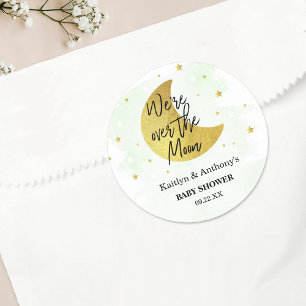 Pegatina Redonda Sobre la luna Baby Shower neutral