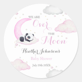 Pegatina Redonda Sobre la luna Chica Panda Bear Baby Shower