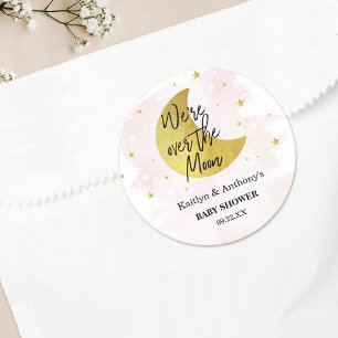 Pegatina Redonda Sobre la luna   CHICAS BABY SHOWER