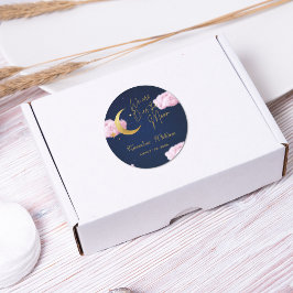 Pegatina Redonda Sobre la luna estrellas ducha bebé rosa