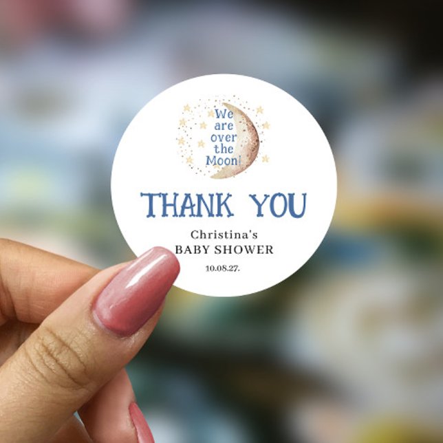 Pegatina Redonda Sobre la luna lindo Baby Shower de Blue Boy (Subido por el creador)