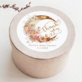 Pegatina Redonda Sobre la luna oro boho bebé ducha gracias
