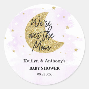 Pegatina Redonda Sobre la luna   Ronda neutra Baby Shower Classic