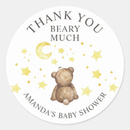 Pegatina Redonda Sobre la luna Teddy Bear Baby Shower