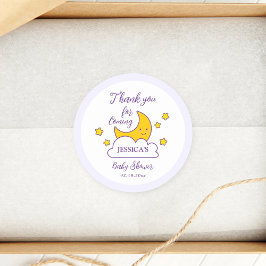 Pegatina Redonda Sobre la luna y las estrellas Baby Shower Gracias