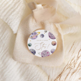 Pegatina Redonda Sobre o favorito superestrella en el espacio exter