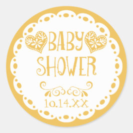 Pegatina Redonda Sobre Papel Picado Baby Shower Mustard Fiesta