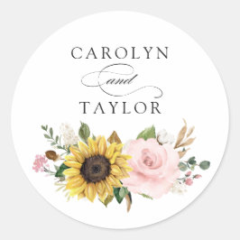 Pegatina Redonda Sobre romántico floral rosado Rubor Sunflowers