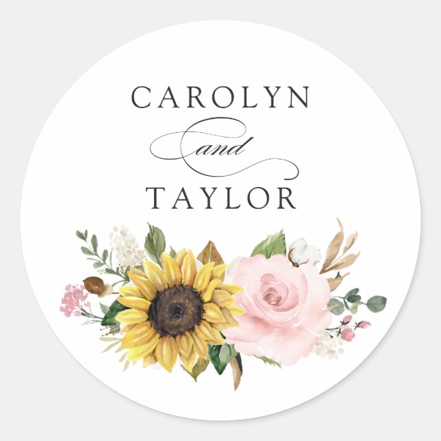 Pegatina Redonda Sobre romántico floral rosado Rubor Sunflowers (Anverso)